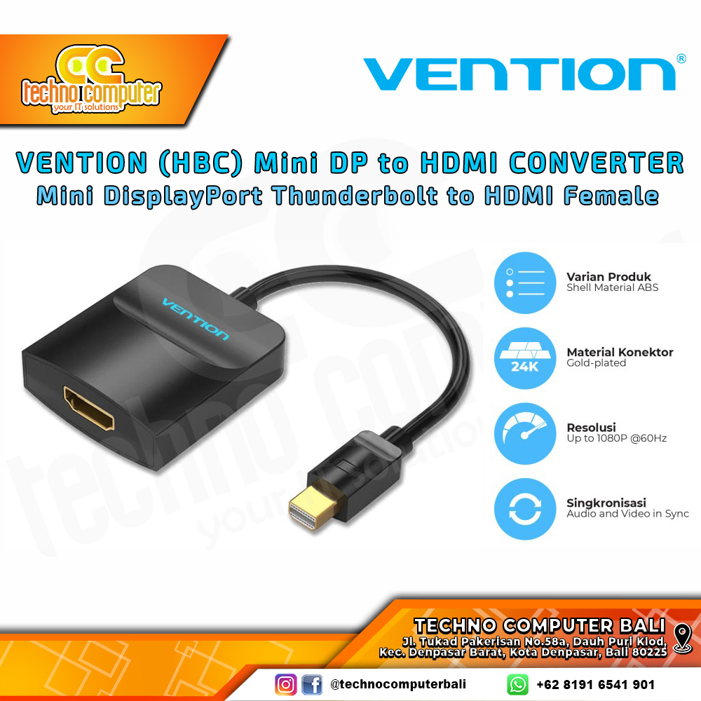 VENTION CONVERTER ADAPTER DISPLAY - Mini DisplayPort Thunderbolt to HDMI Female Black - HBC 0.15