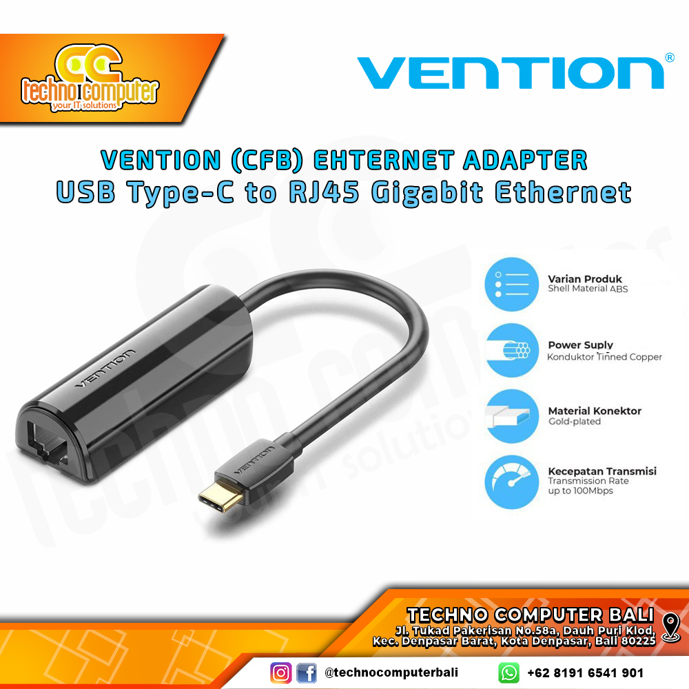 USB LAN VENTION EHTERNET ADAPTER - USB Type-C to RJ45 Gigabit Ethernet - CFB 0.15M