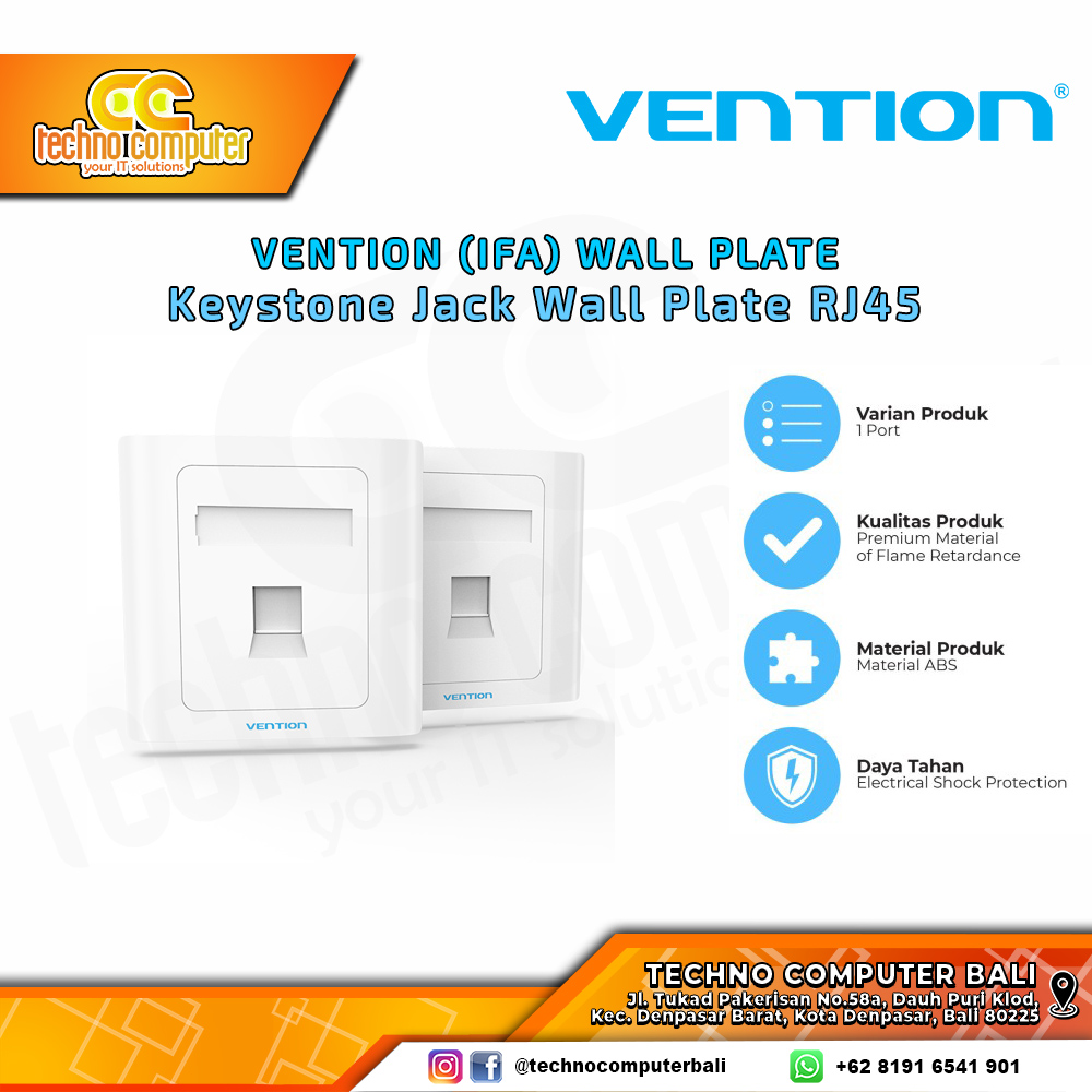 VENTION WALL PLATE Keystone Jack Wall Plate RJ45 1Port - IFAW0