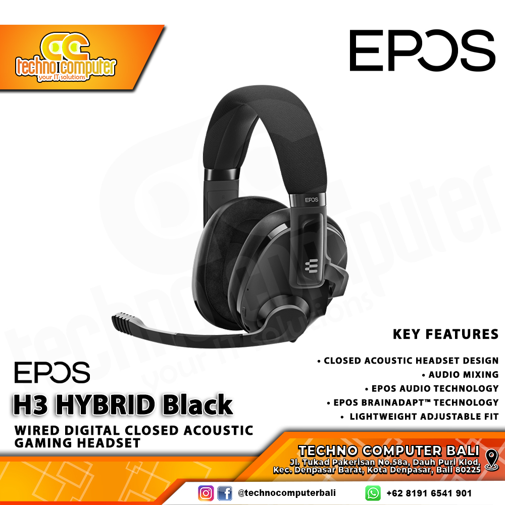 HEADSET EPOS H3 Hybrid Wireless Black - Wired Digital Closed Acoustic Gaming Headset