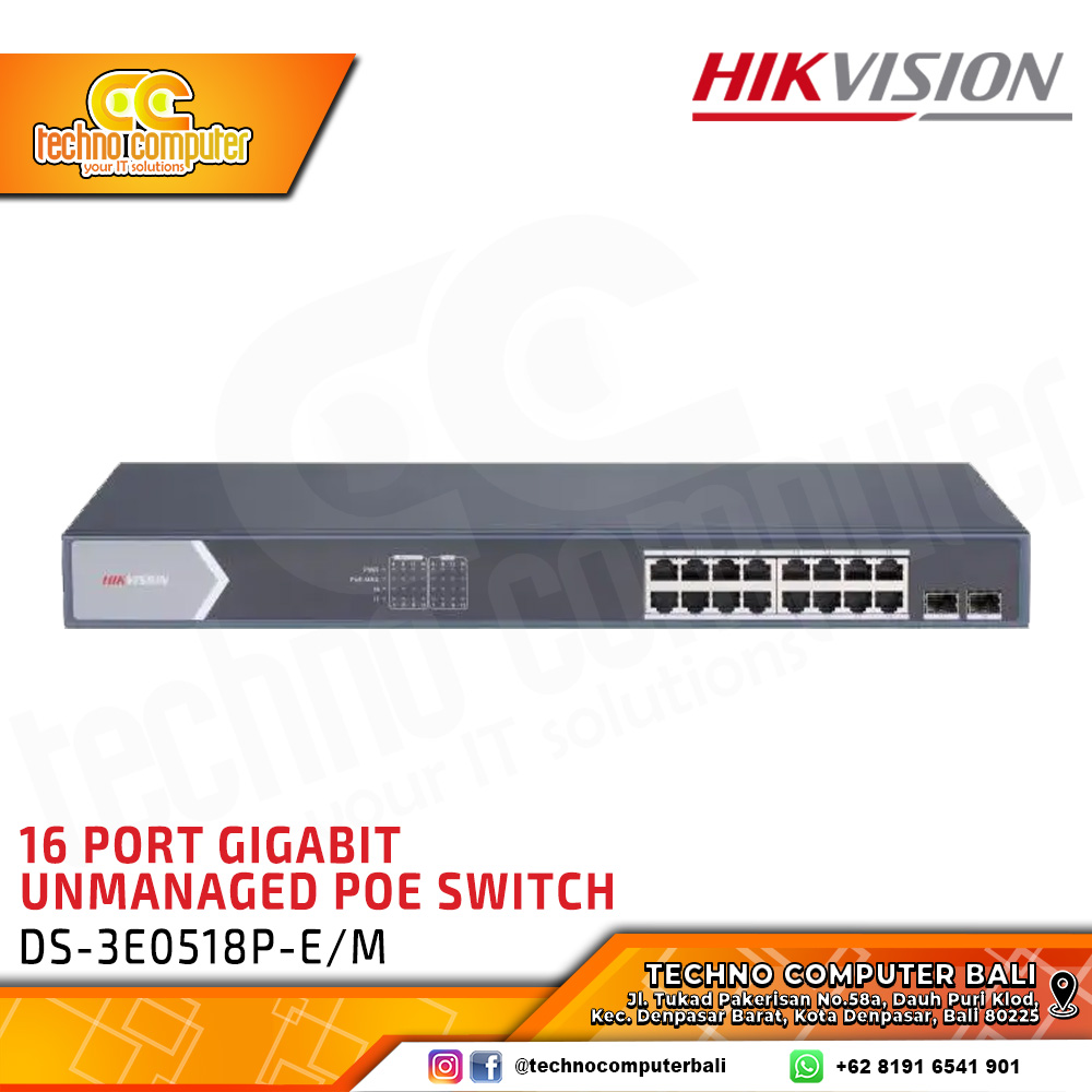 SWITCH POE HIKVISION DS-3E0518P-E/M 16-Port Gigabit Unmanaged POE Switch