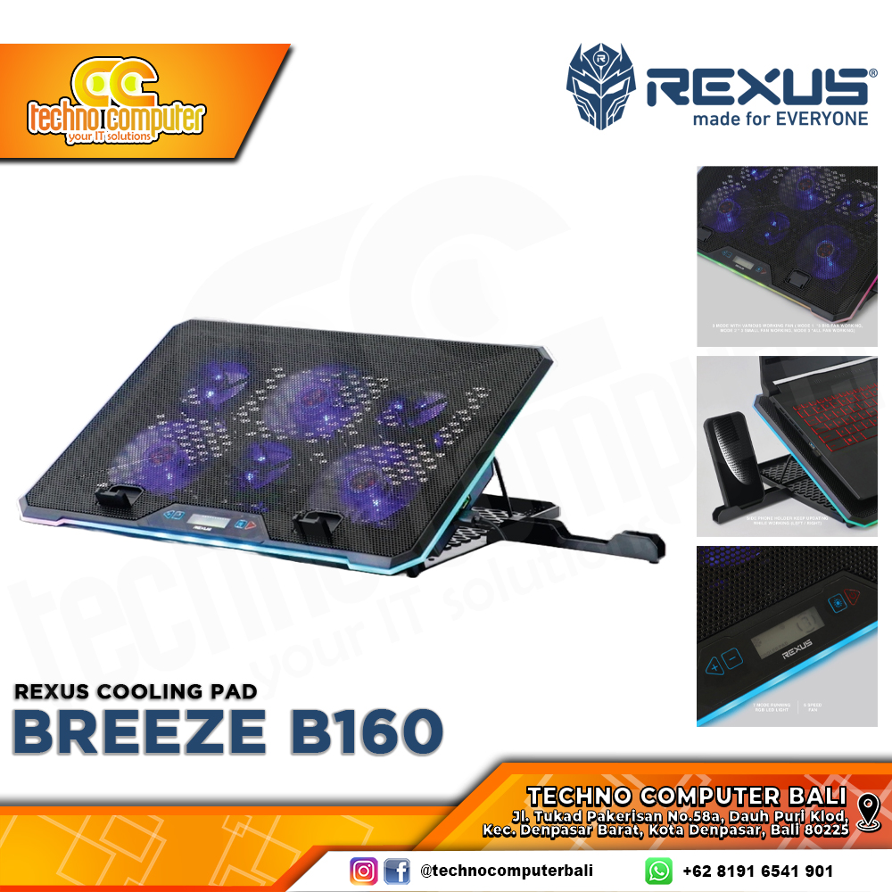 COOLINGPAD REXUS BREEZE B160 With RGB Notebook CoolingPad Up to 17inch