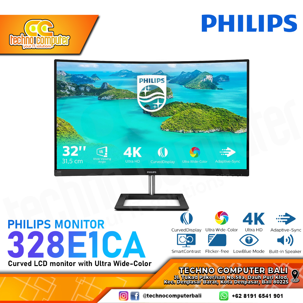 PHILIPS 328E1CA/70 Curved Monitor - 32 inch, 4K UHD (3840 x 2160), VA, 60Hz, 4ms