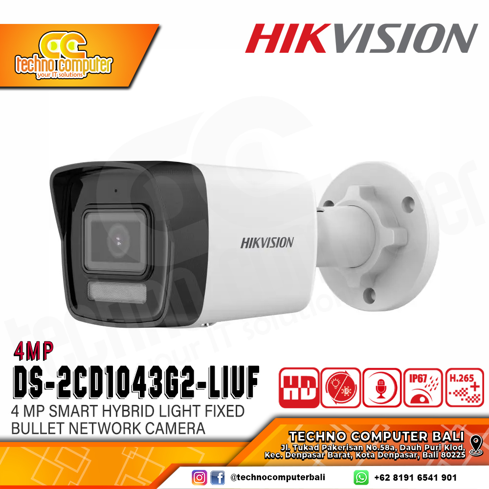 HIKVISION DS-2CD1043G2-LIUF 4MP (2.8mm) OUTDOOR Smart Hybrid Light Fixed Bullet Network Camera CCTV