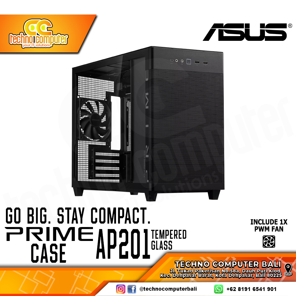 CASING ASUS PRIME AP201 TG Black - Small Tower mATX Tempered Glass Case (Free 1x Fan)