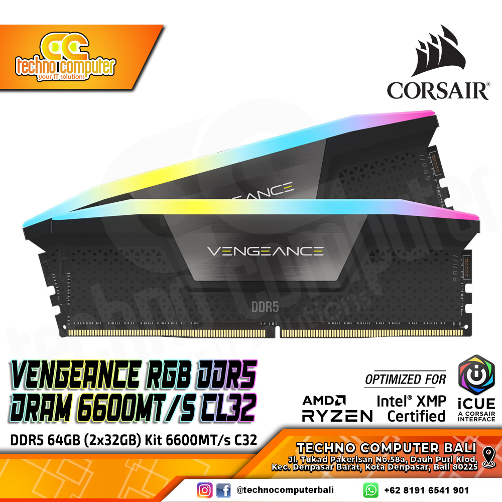 DDR5 CORSAIR VENGEANCE RGB 64GB (2x32GB) Kit 6600MHz CL32 - BLACK