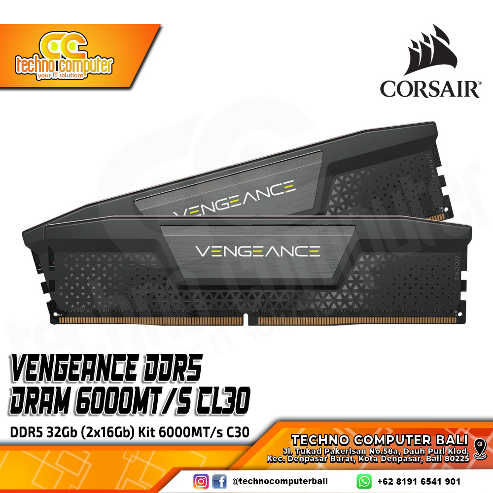DDR5 CORSAIR VENGEANCE 32GB (2x16GB) Kit 6000MHz C30 - BLACK