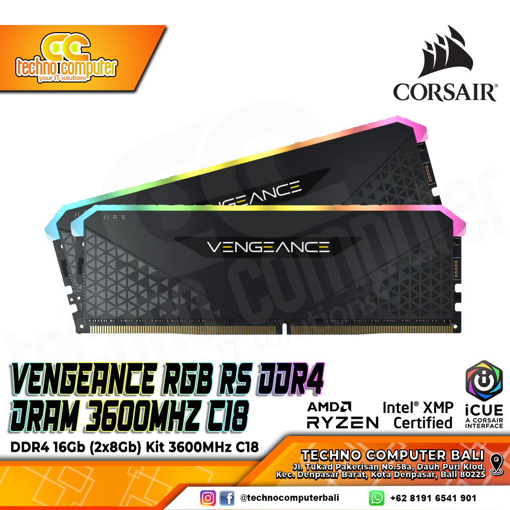 DDR4 CORSAIR VENGEANCE RGB RS 16GB (2x8GB) Kit 3600Mhz C18 - BLACK