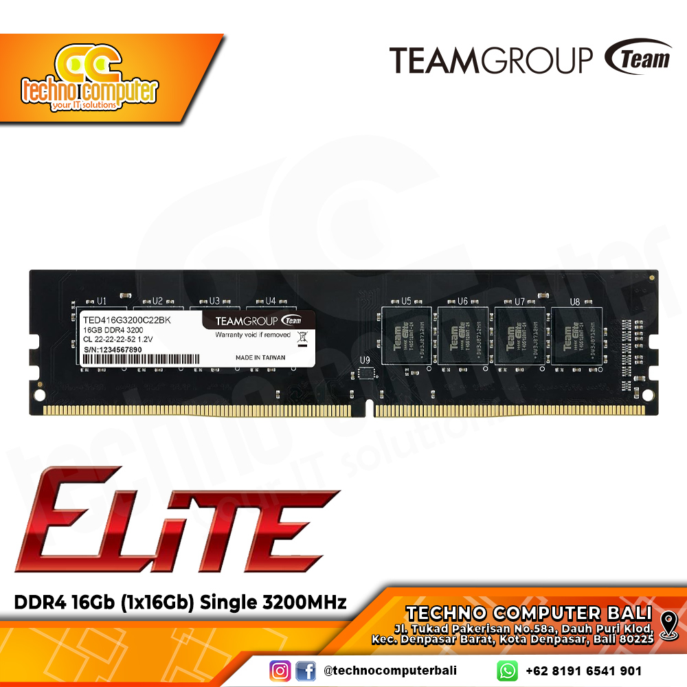 DDR4 TEAM ELITE 16GB (1x16GB) Single 3200MHz