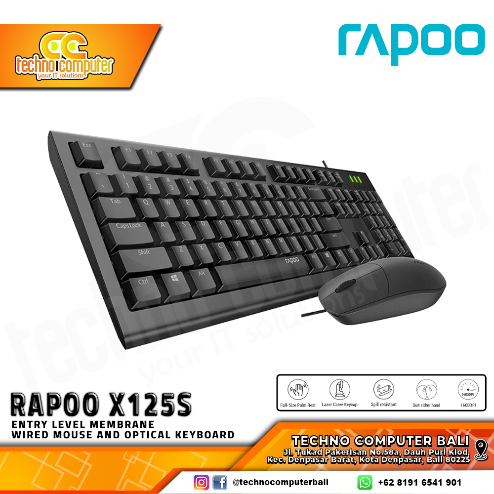 RAPOO X125S Black - Office Keyboard & Mouse