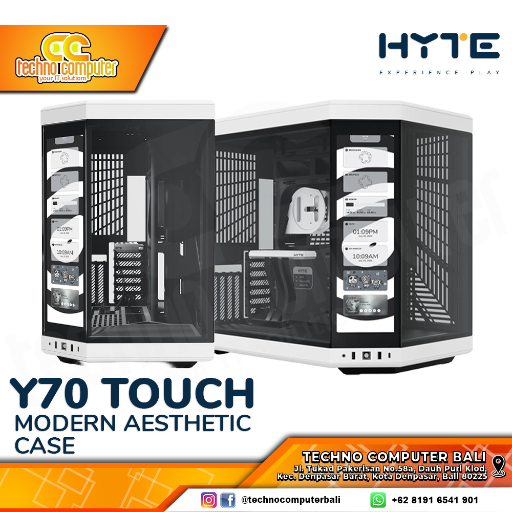 CASING HYTE Y70 Touch White - Modern Aesthetic Mid Tower ATX Case Tempered Glass