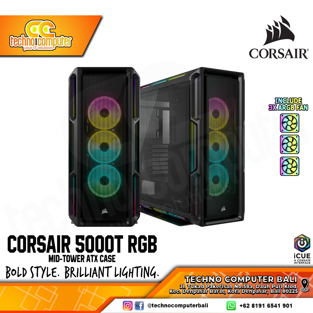 CASING CORSAIR ICUE 5000T RGB Black - Mid Tower ATX Case Tempered Glass (Free 3x ARGB Fan)