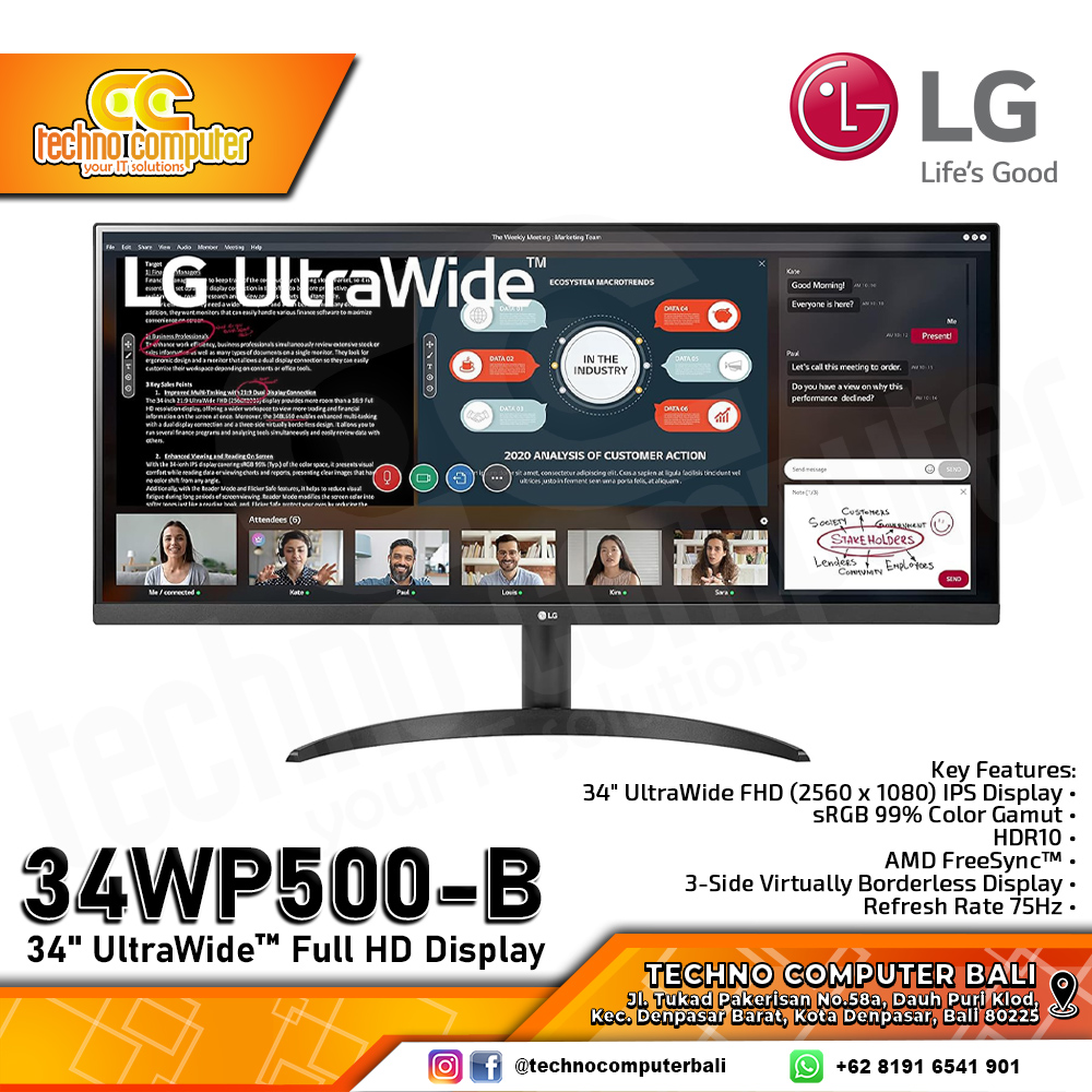 LG 34WP500-B UltraWide Monitor - 34 inch, UW-FHD (2560 x 1080), IPS, 75Hz, FreeSync