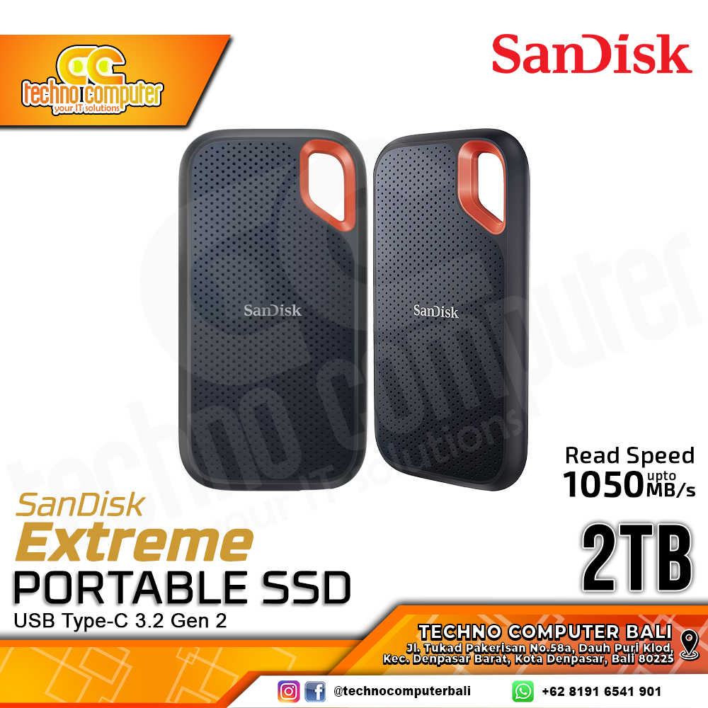 SSD EXTERNAL SANDISK EXTREME PORTABLE SSD - Up to 1050MB/s, USB Type-C 3.2 Gen 2 Black - 2TB