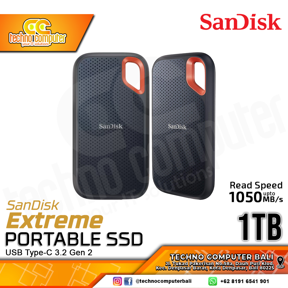 SSD EXTERNAL SANDISK EXTREME PORTABLE SSD - Up to 1050MB/s, USB Type-C 3.2 Gen 2 Black - 1TB