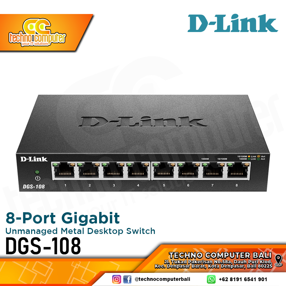 SWITCH HUB D-LINK DGS-108 8-Port Gigabit 10/100/1000Mbps Unmanaged Switch Metal Case