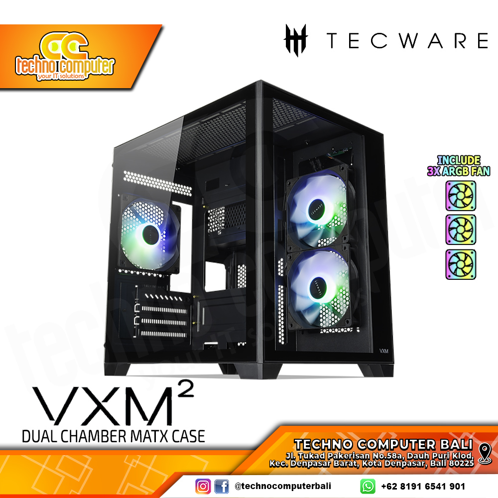 CASING TECWARE VXM2 TG BLACK - Dual Chamber mATX Case Tempered Glass (Free 3x ARGB Fan)
