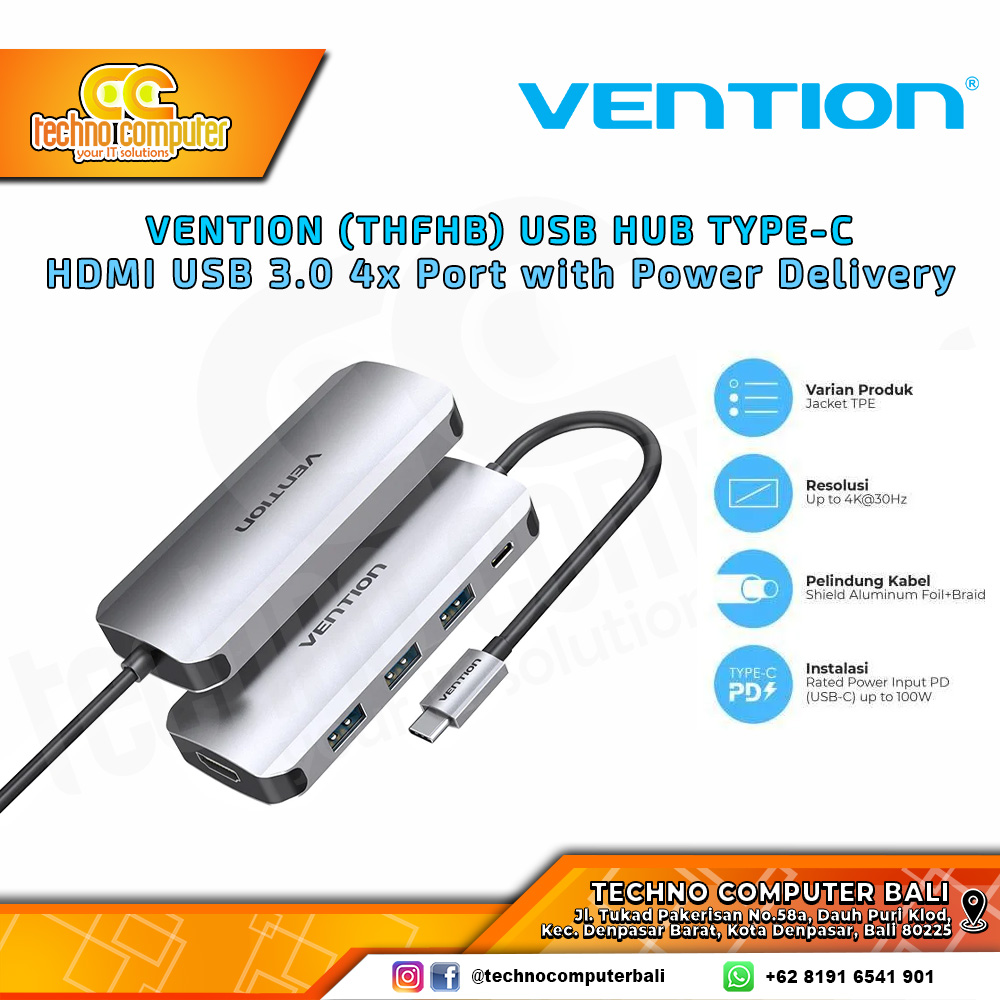 VENTION USB HUB Type-C to HDMI USB 3.0 4x Port with Power Delivery - THF 0.15M