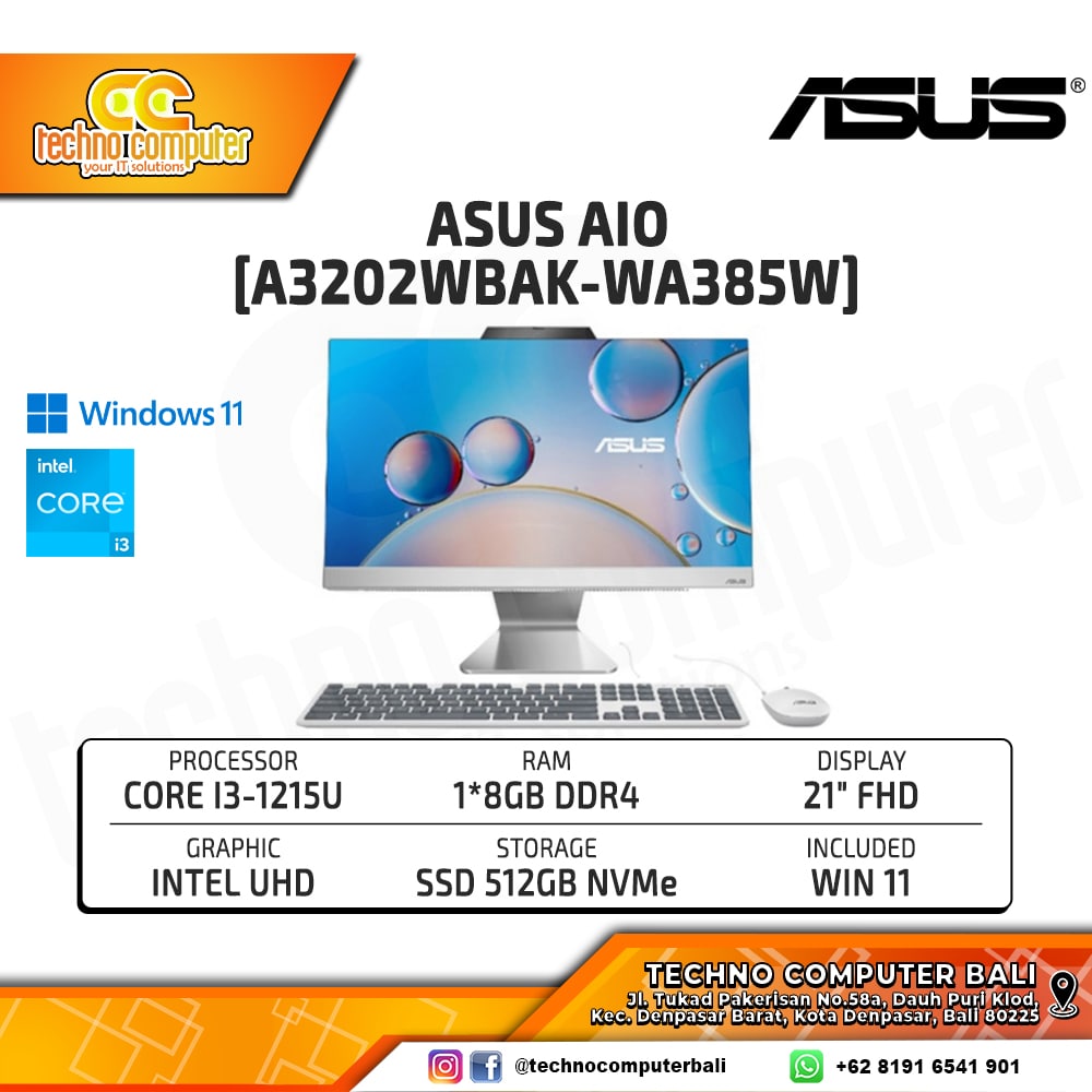 AIO ASUS [A3202WBAK-WA385W-90PT03H4-M00Y40] I3-1215U/8GB RAM/512GB SSD/W11 Home/WHITE