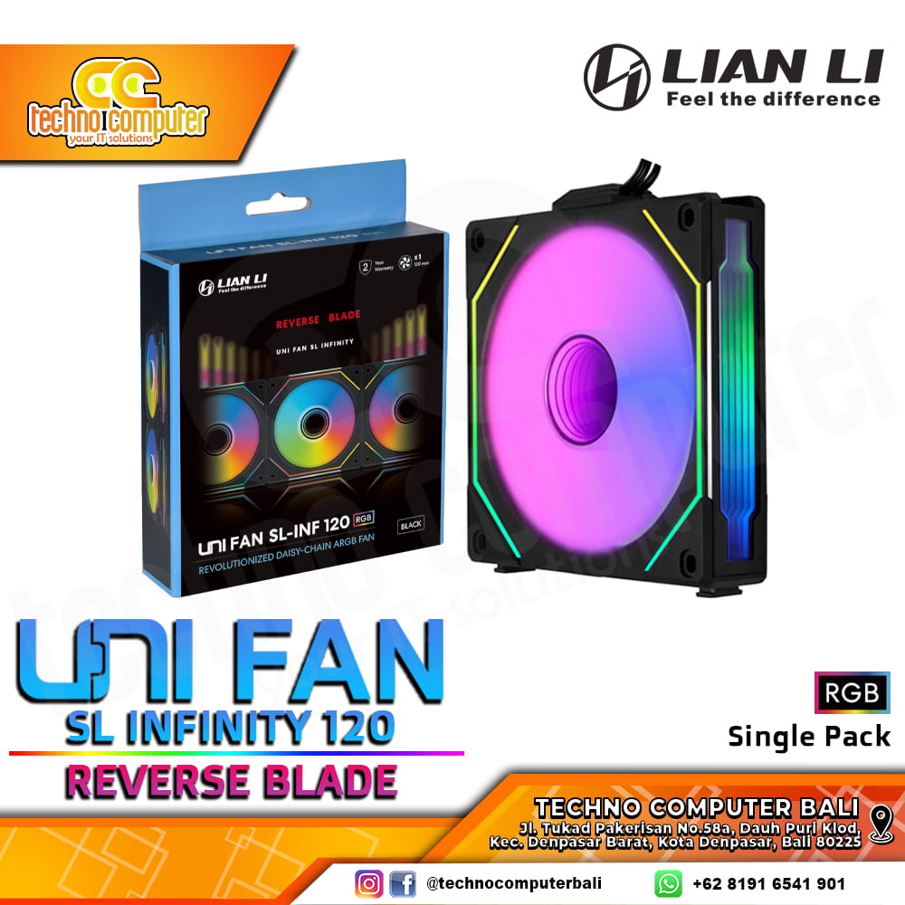 FAN CASING LIAN LI UNI FAN SL-Infinity 120 REVERSE BLADE BLACK - 120mm Single Pack ARGB Fan