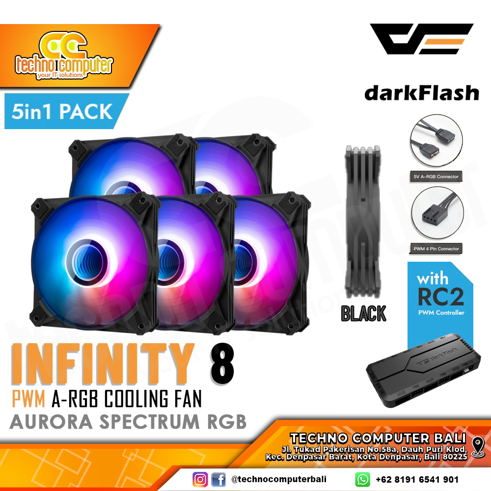 FAN CASING DARKFLASH INFINITY 8 ARGB BLACK - 120mm 5in1 Pack ARGB Fan with Controller