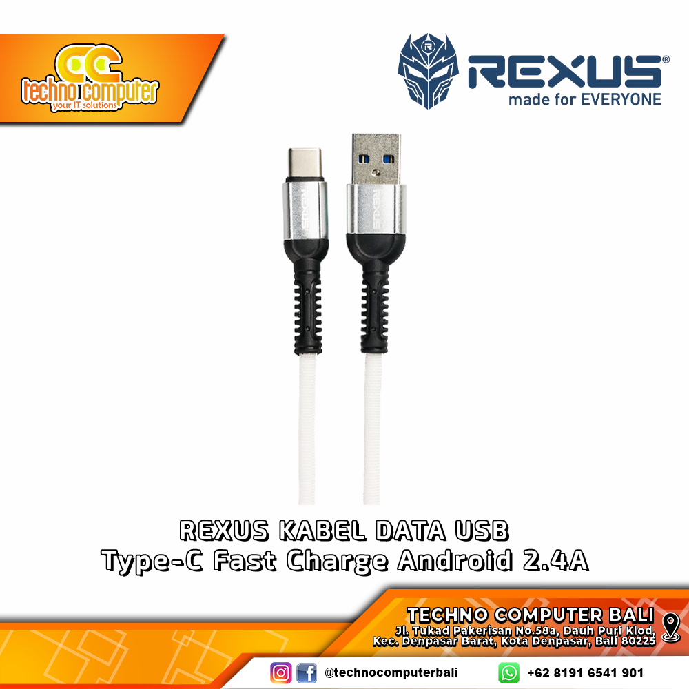 REXUS KABEL USB - Type-C Fast Charge Android 2.4A White - CB-167C 1M