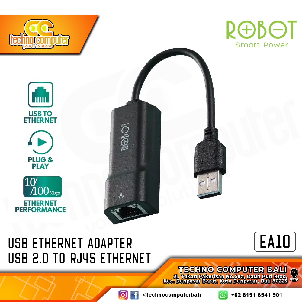 USB LAN ROBOT EHTERNET ADAPTER - USB 2.0 to RJ45 100MBps Ethernet - EA10