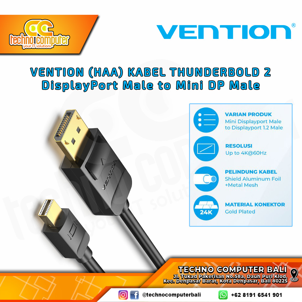 VENTION KABEL CONVERTER DISPLAY - DisplayPort Male to Mini DP Male - HAA 3M