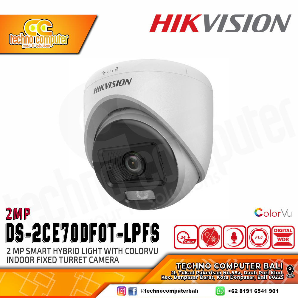 HIKVISION DS-2CE70DF0T-LPFS 2MP (2.8mm) INDOOR Smart Hybrid Light with ColorVu Camera CCTV