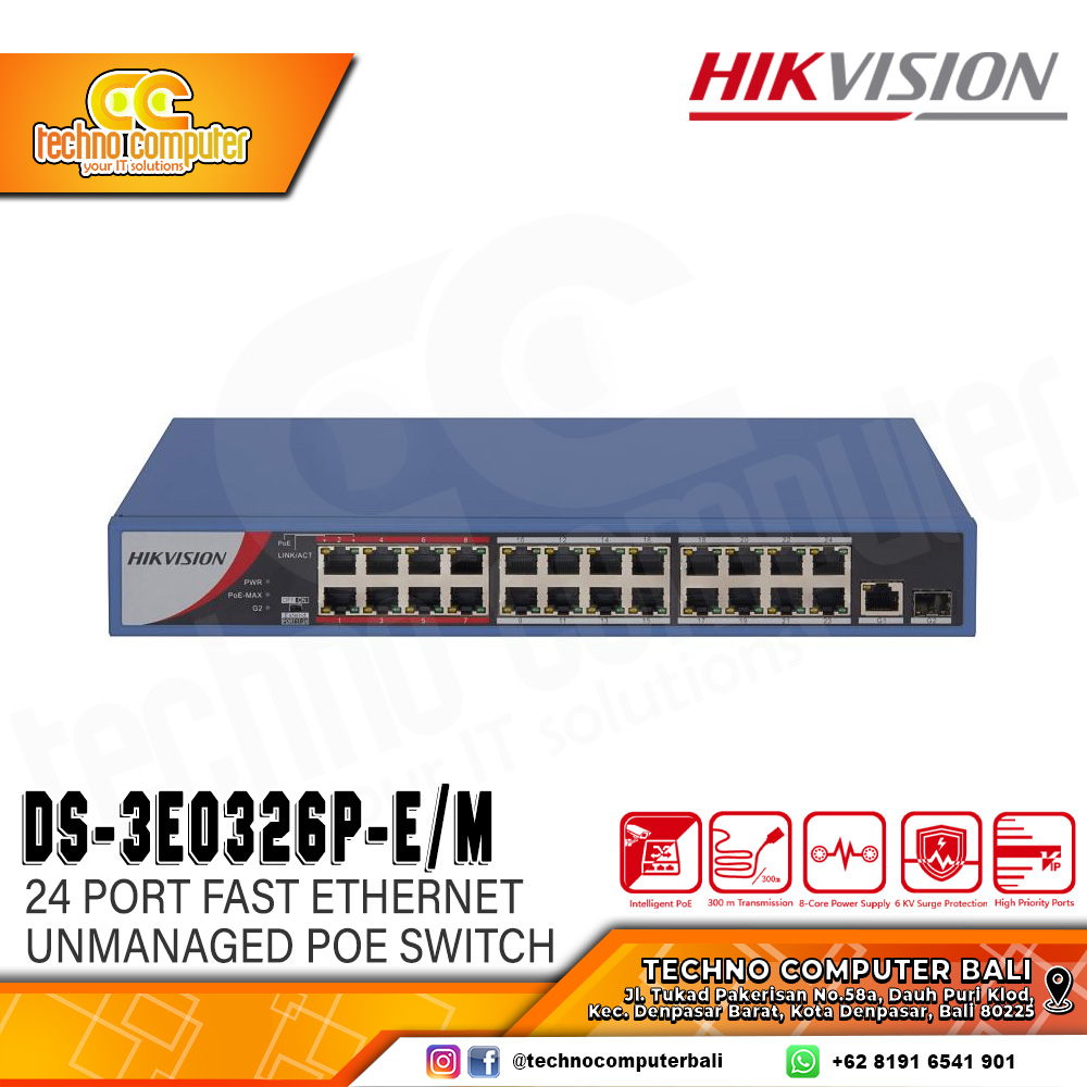 SWITCH POE HIKVISION DS-3E0326P-E/M 24-Port Fast Ethernet Unmanaged POE Switch
