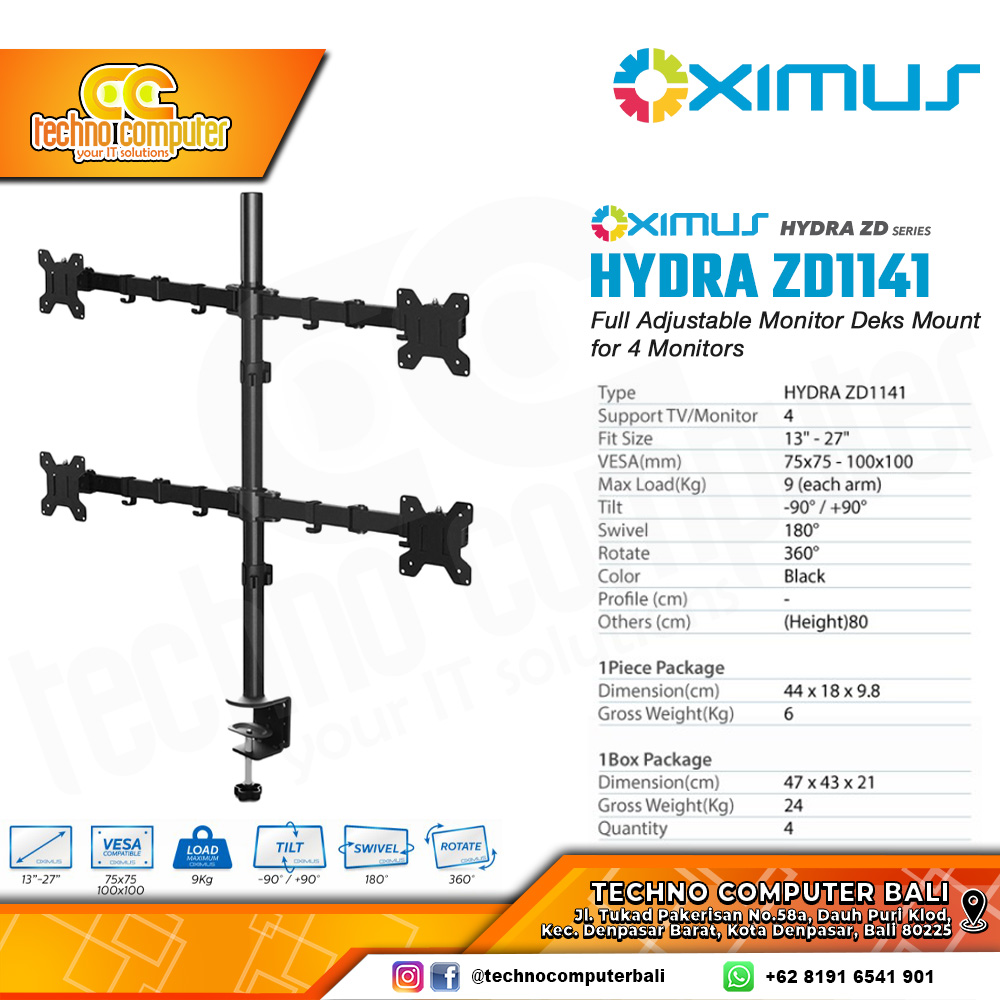 Bracket Monitor TV 13-27inch OXIMUS HYDRA ZD1141 Four Monitor
