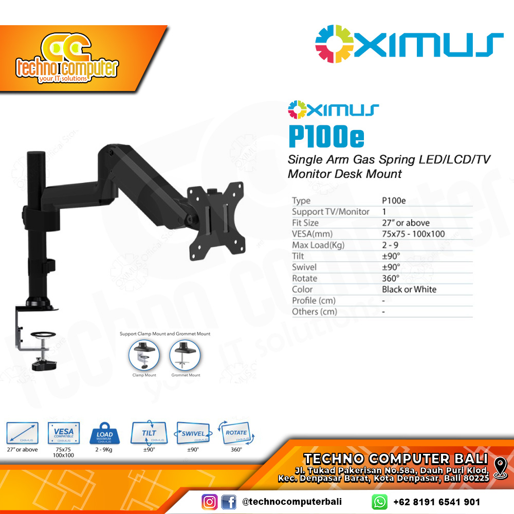 Bracket Monitor TV 27-34inch OXIMUS P100e Gas Spring Single Monitor - Black