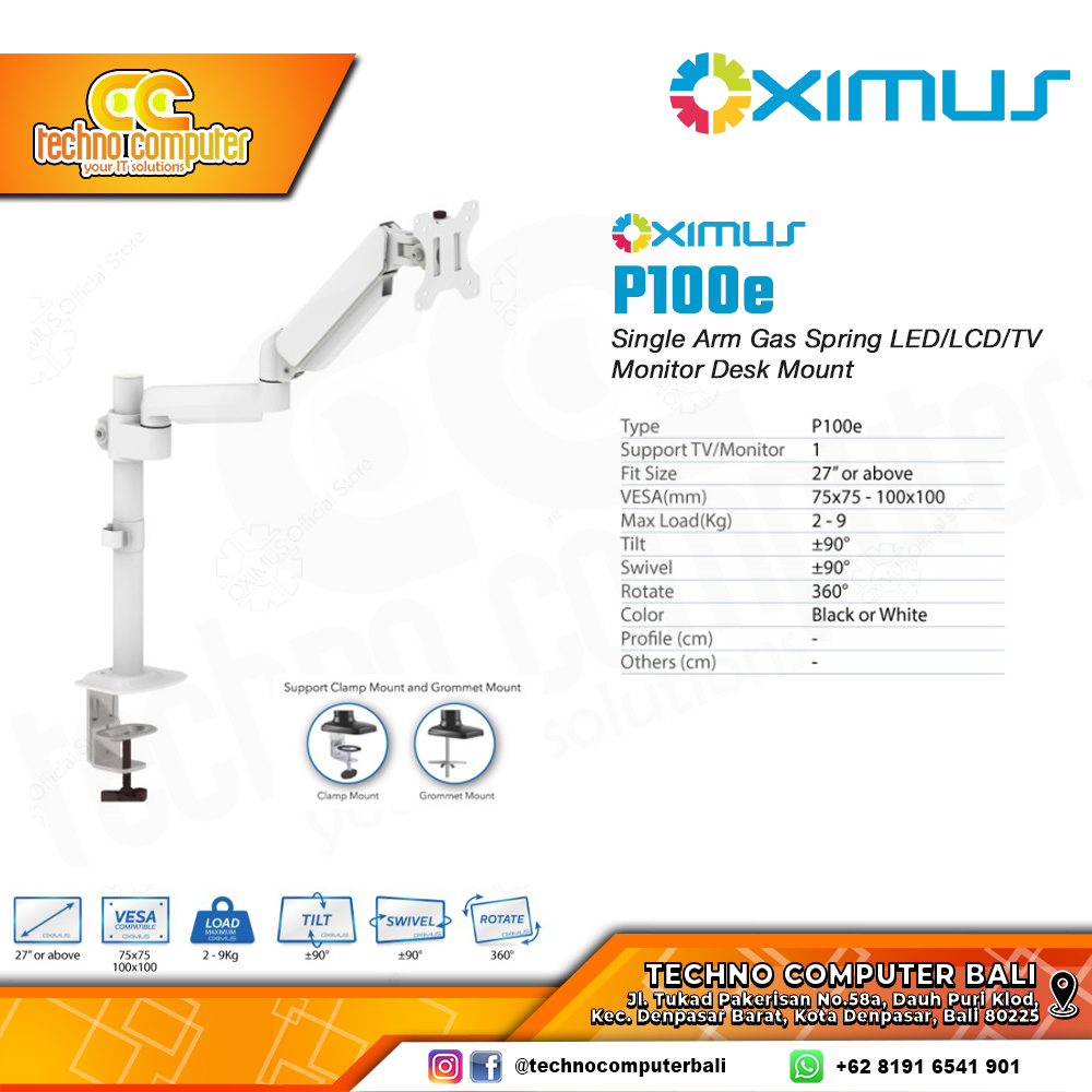 Bracket Monitor TV 27-34inch OXIMUS P100e Gas Spring Single Monitor - White