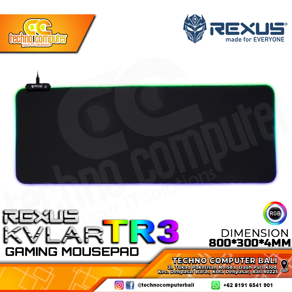 MOUSEPAD REXUS KVLAR TR3 RGB Black (800 x 300 x 3 mm) - Gaming Mousepad