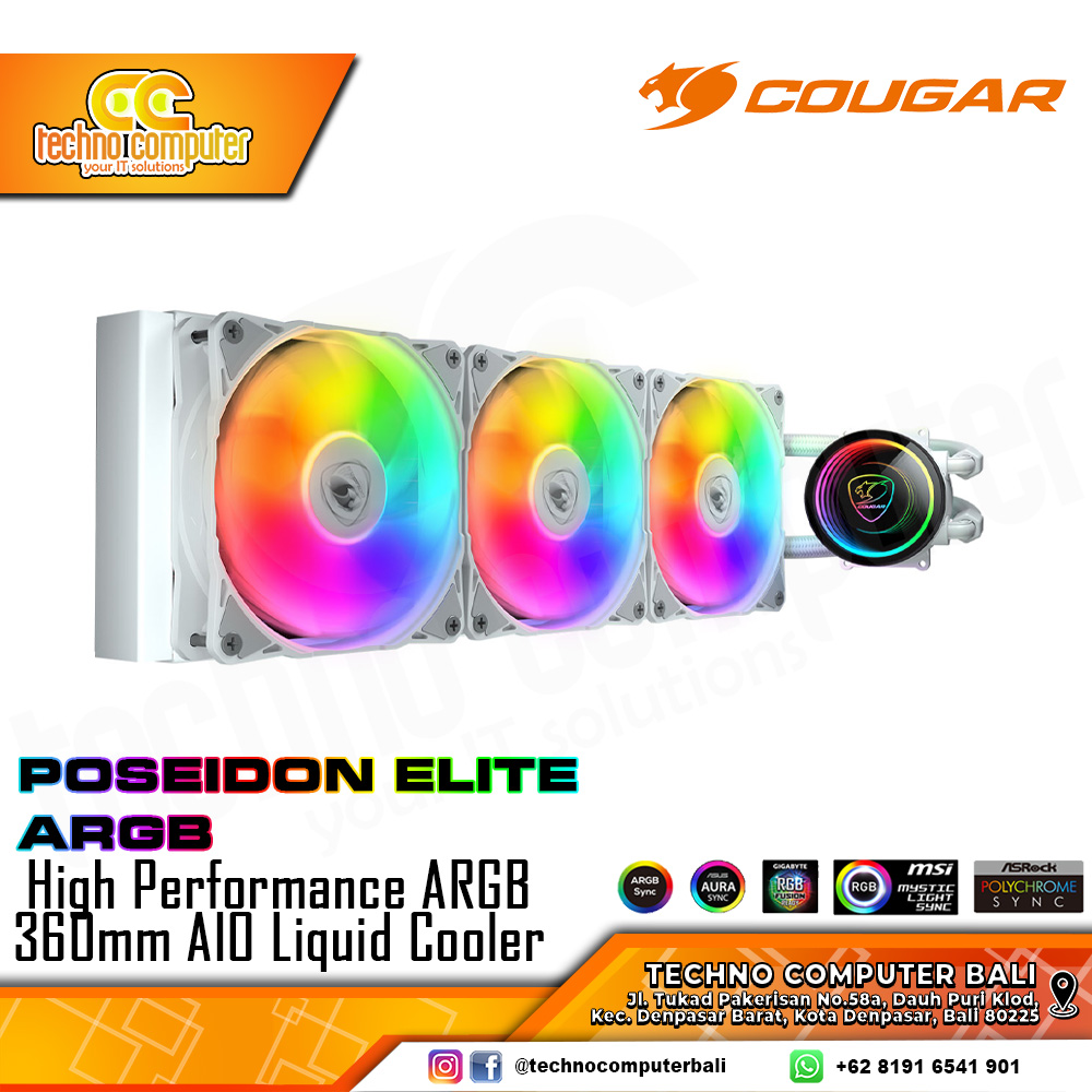 COUGAR POSEIDON ELITE 360 ARGB White - CPU Cooler - 360mm AIO Liquid Cooler