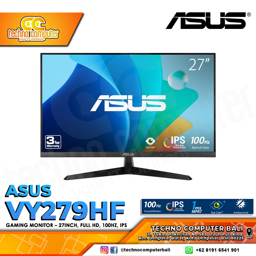 ASUS VY279HF Gaming Monitor - 27 inch, FHD (1920 x 1080), IPS, 100Hz, 1ms