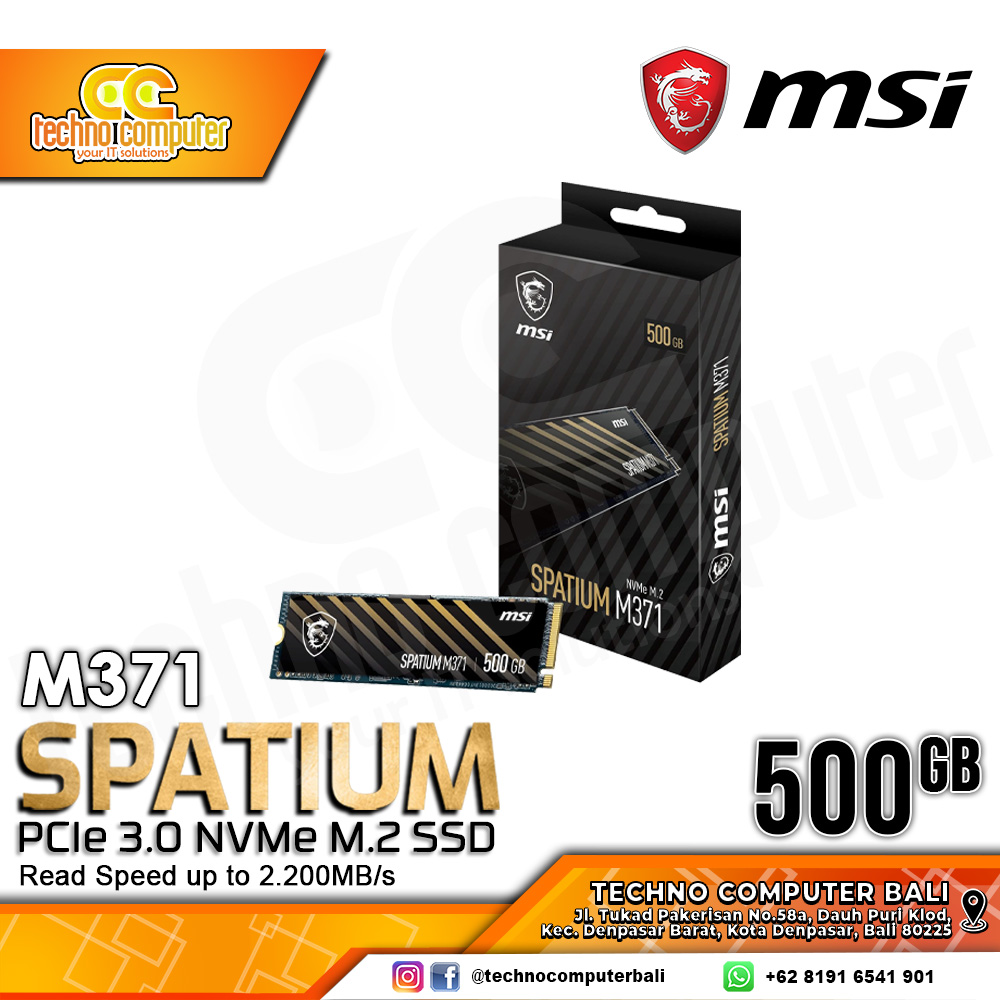 SSD MSI SPATIUM M371 M.2 NVMe 2280 PCIe Gen3 x4 - 500GB