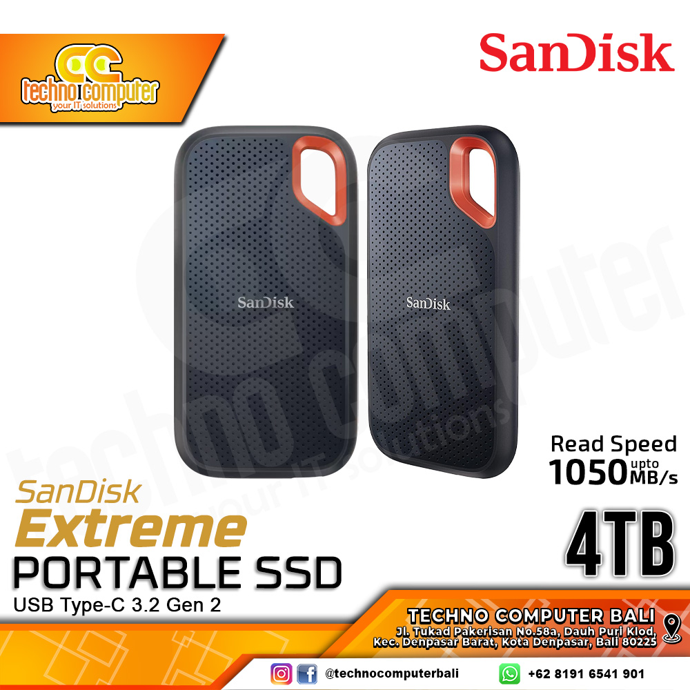 SSD EXTERNAL SANDISK EXTREME PORTABLE SSD - Up to 1050MB/s, USB Type-C 3.2 Gen 2 Black - 4TB