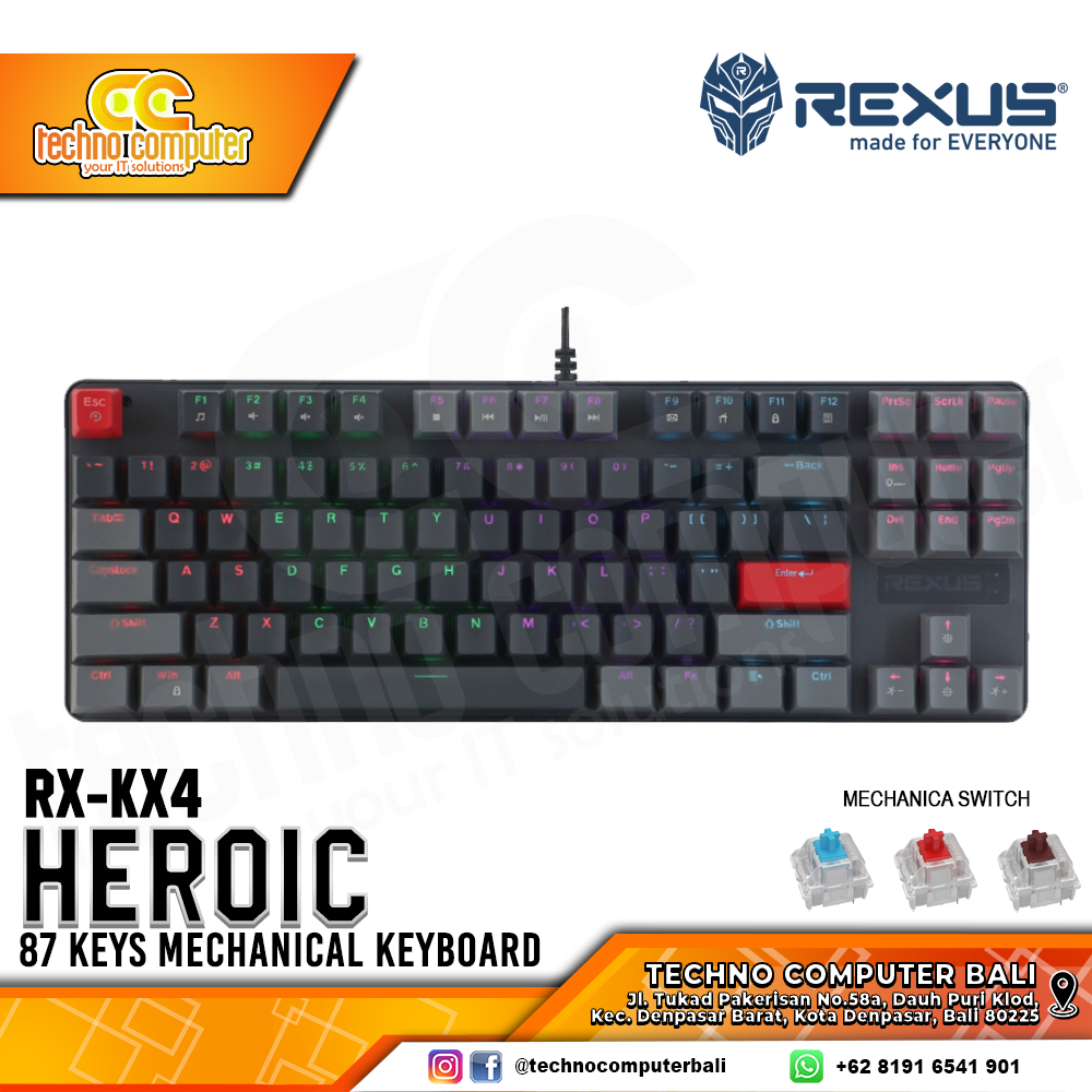 REXUS HEROIC KX4 Black/Grey - Mechanical Brown Switch - Gaming Keyboard