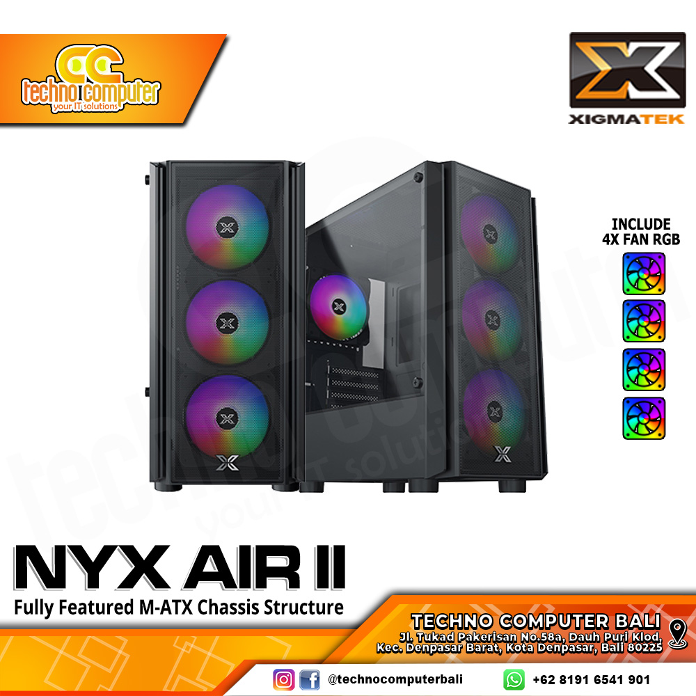 CASING XIGMATEK NYX AIR II - Mid Tower m-ATX Case Tempered Glass (Free 4x RGB Fan)