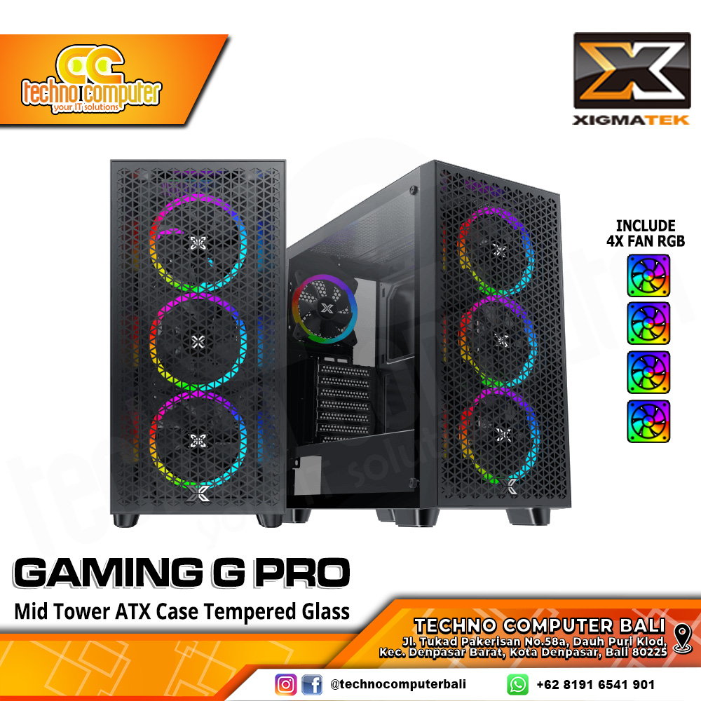 CASING XIGMATEK GAMING G PRO Black - Mid Tower ATX Case Tempered Glass (Free 4x RGB Fan)