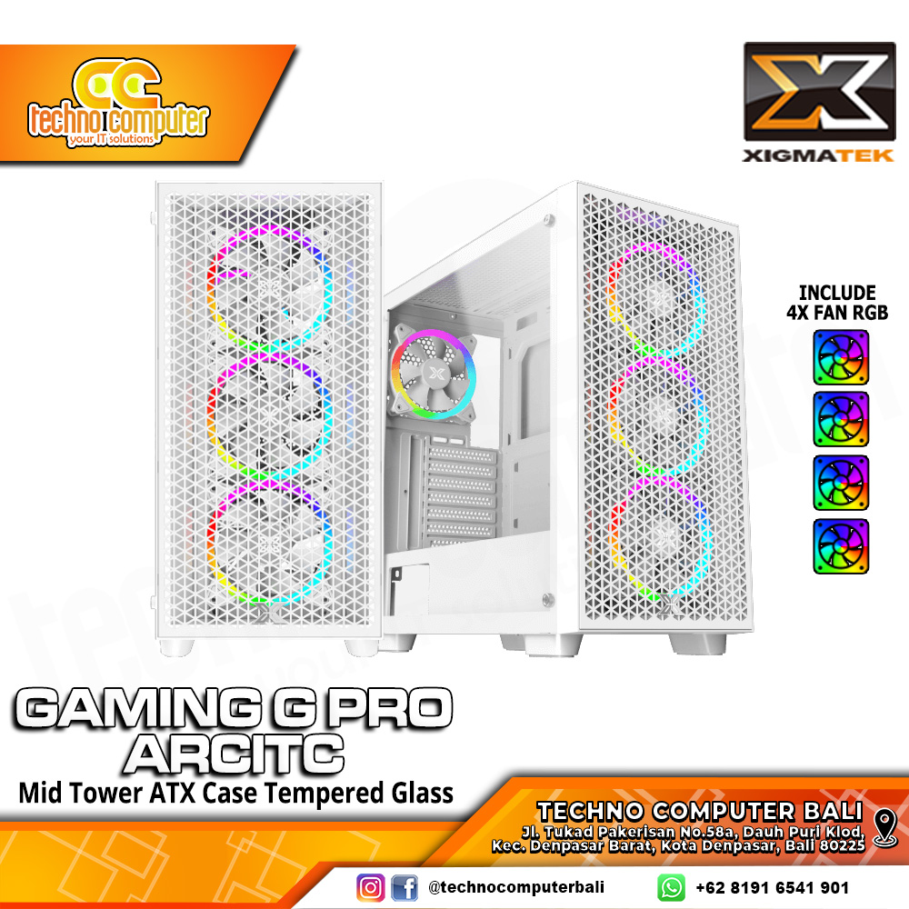 CASING XIGMATEK GAMING G PRO Arctic - Mid Tower ATX Case Tempered Glass (Free 4x RGB Fan)
