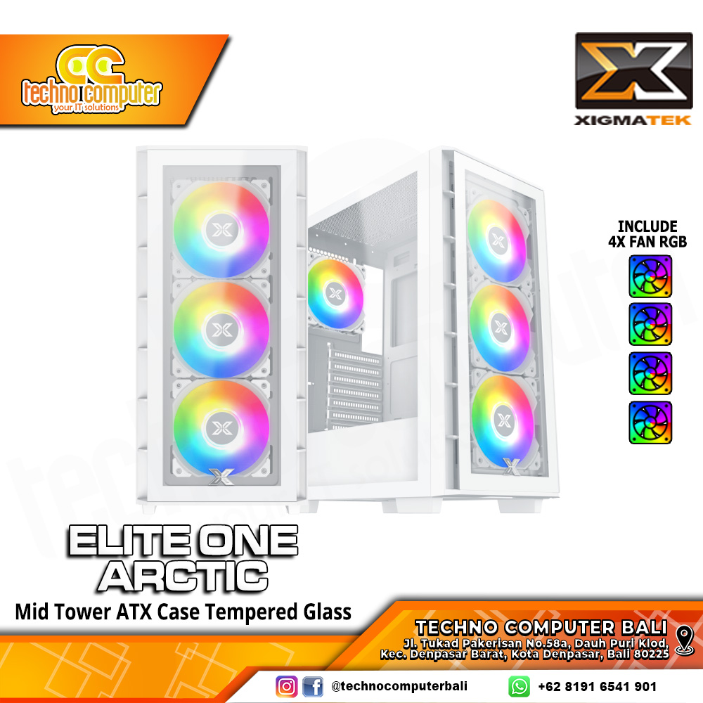 CASING XIGMATEK ELITE ONE Arctic - Mid Tower ATX Case Tempered Glass (Free 4x RGB Fan)