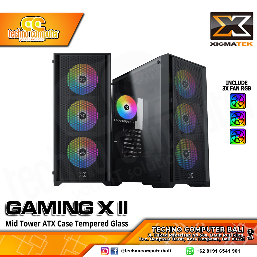 CASING XIGMATEK GAMING X II 3F Black - Mid Tower E-ATX Case Tempered Glass (Free 3x RGB Fan)