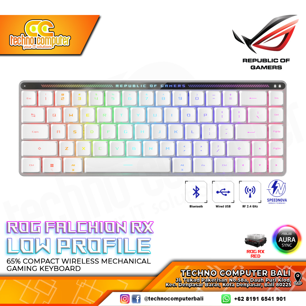ASUS ROG FALCHION RX LOW PROFILE 65% Wireless White - Mechanical Red Switch - Gaming Keyboard Wirele