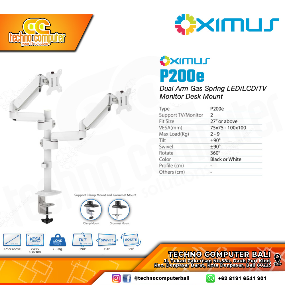 Bracket Monitor TV 27-34inch OXIMUS P200e Gas Spring Dual Monitor - White