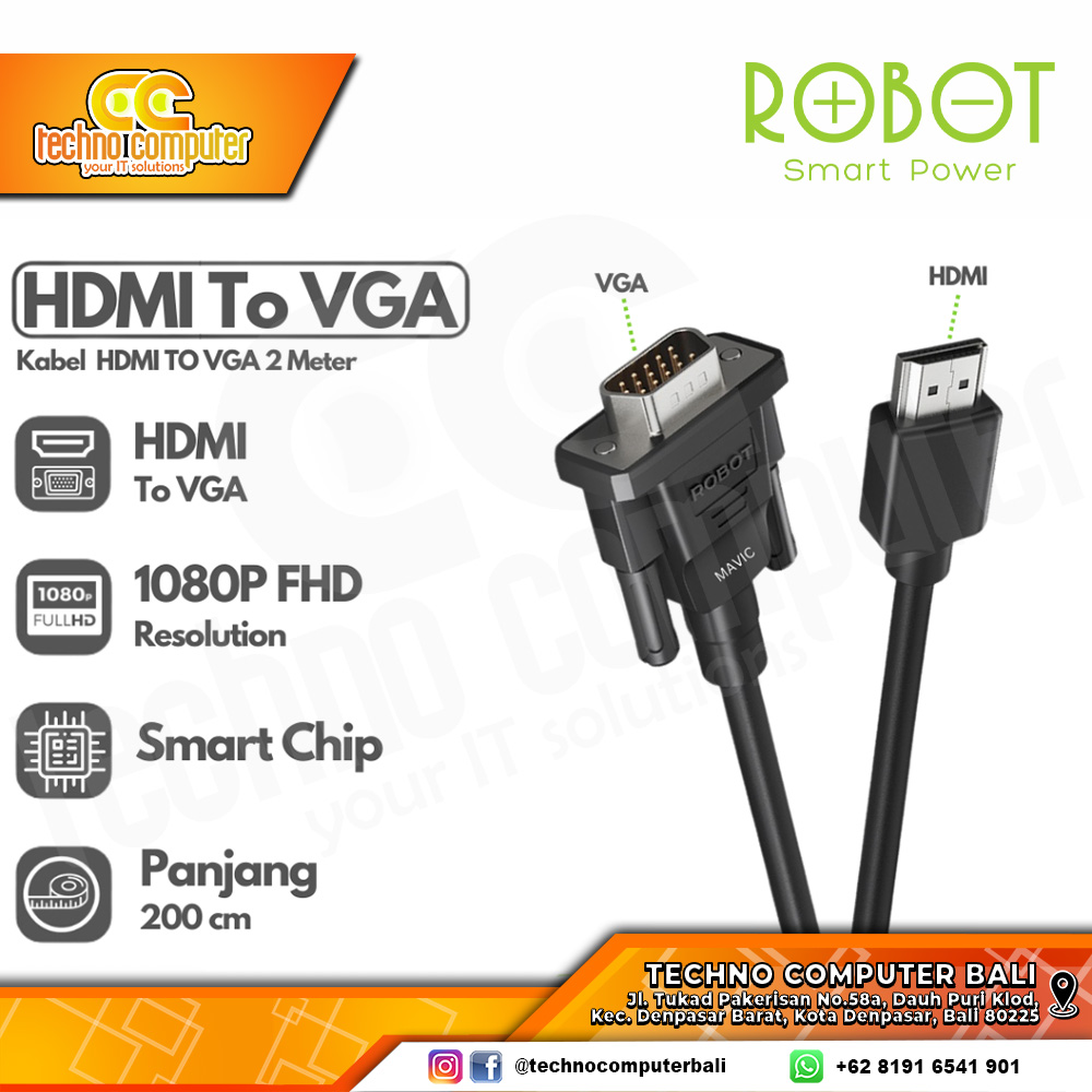 ROBOT KABEL CONVERTER DISPLAY - HDMI Male to VGA Male - RHVC02 2M
