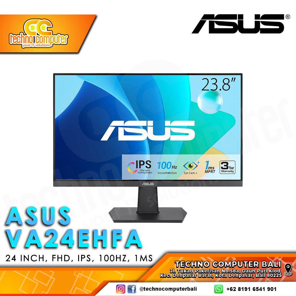 ASUS VA24EHFA Gaming Monitor - 24 inch, FHD (1920 x 1080), IPS, 100Hz