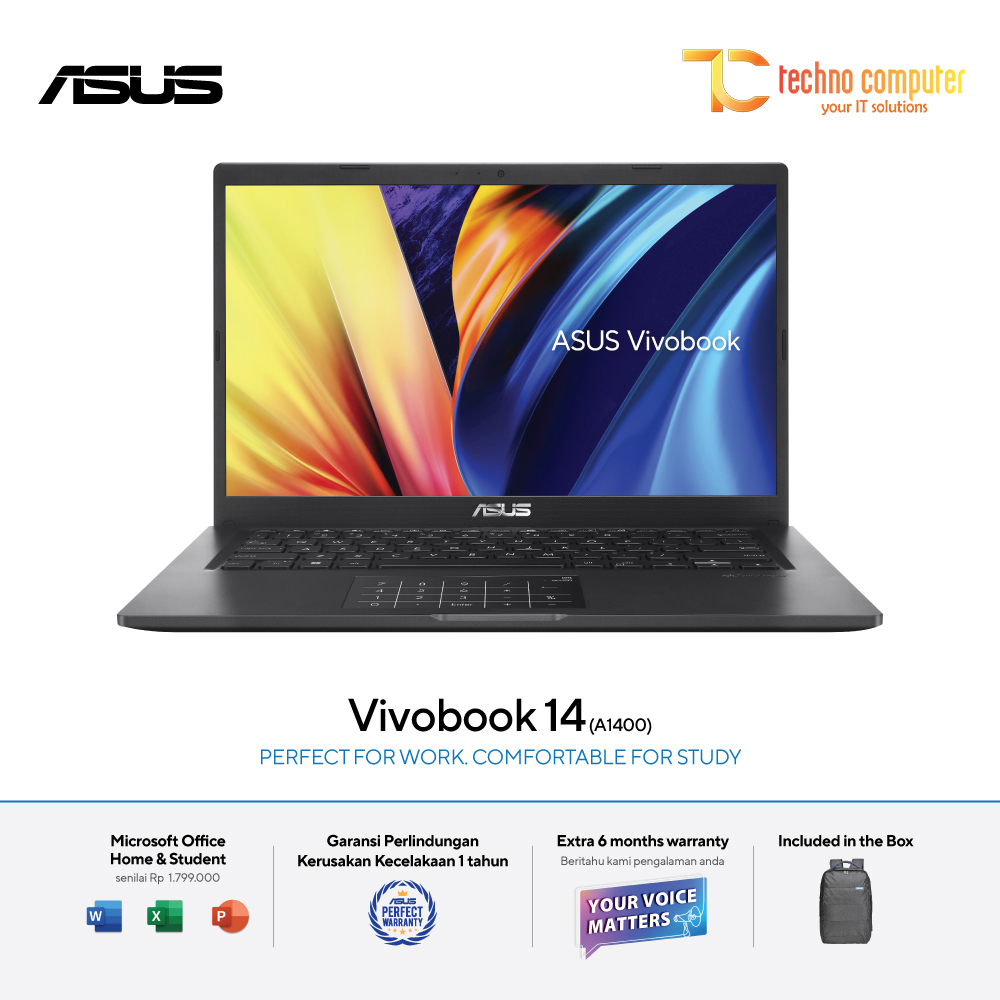 ASUS Vivobook 14 [A1400EA-VIPS751] Core i7-1165G7/RAM 8GB/SSD 512GB/Win11 Home + OHS 2021