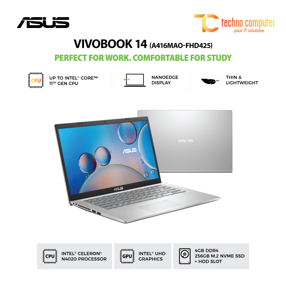 ASUS VivoBook 14 [A416MAO-FHD425] Celeron N4020/RAM 8GB/SSD 256GB/Intel UHD 600/Win11